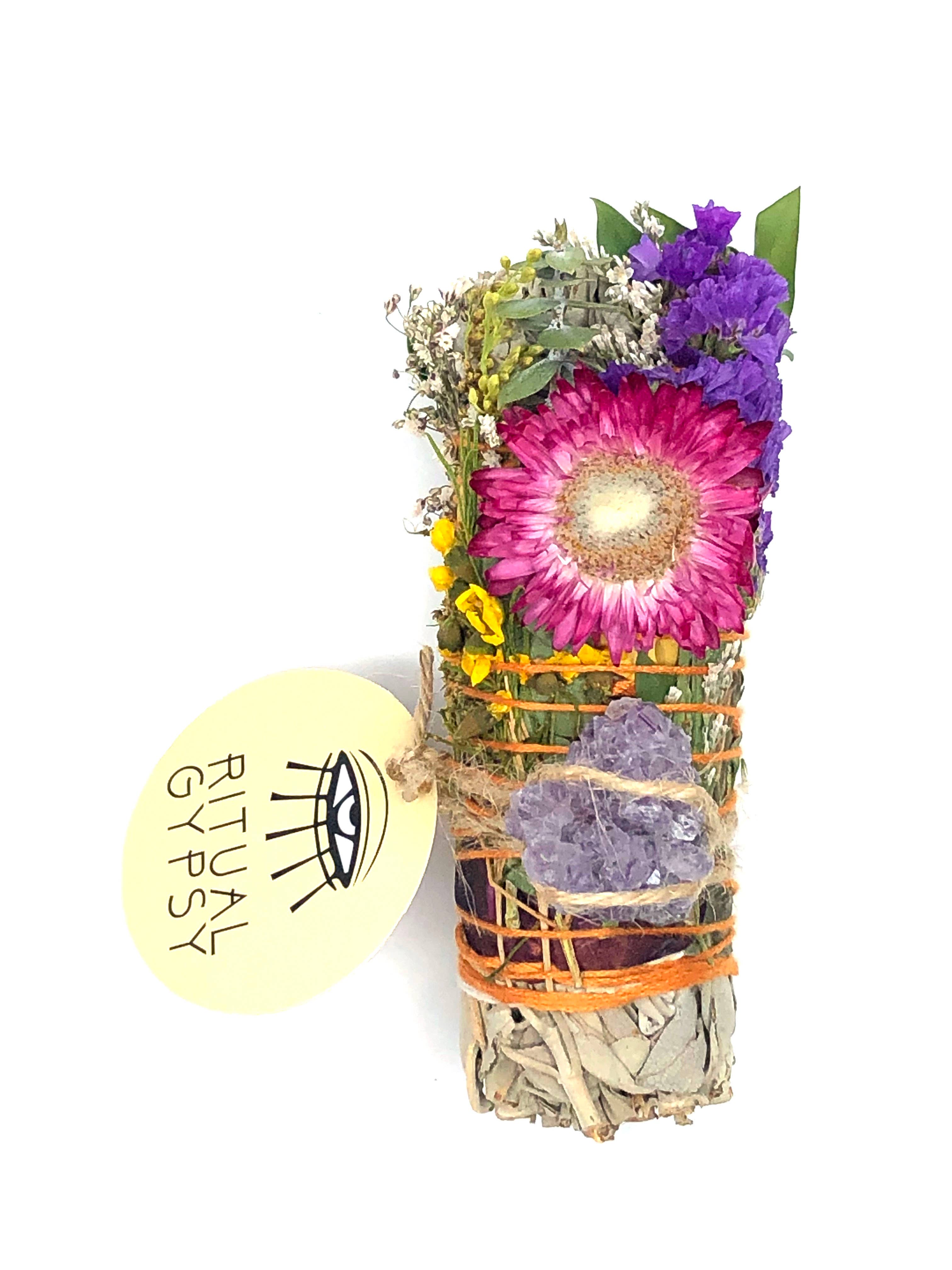 Ritual Wand + Amethyst I White Sage Bundle  (4"/9")
