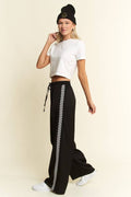 SOLID SATIN SWEATPANTS WITH SIDE CHECKERBOARD TAPE