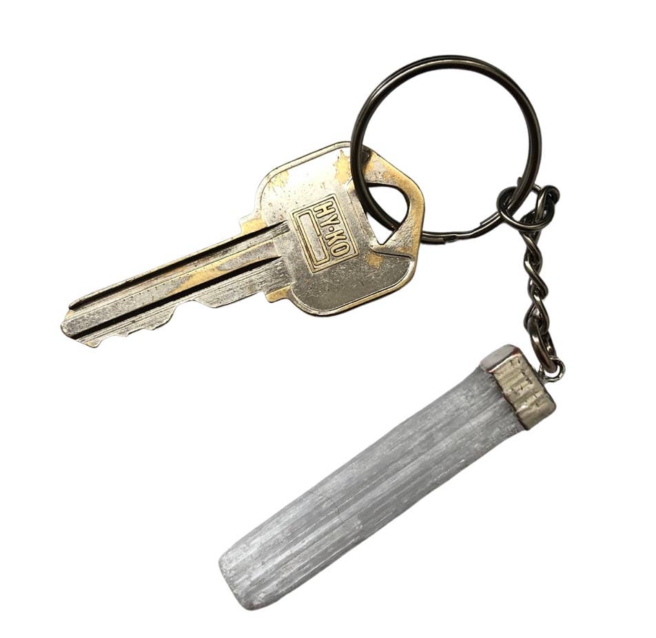 'HOME SWEET HOME’ Blue Sage + Selenite Crystal Keychain (4")