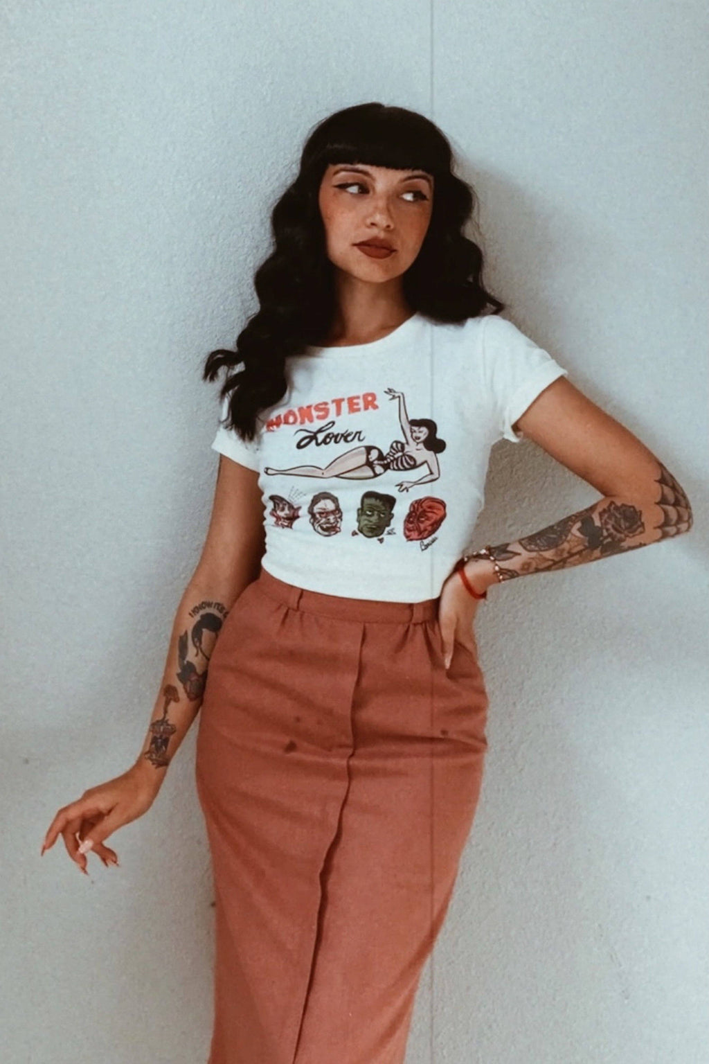 Monster Lover Fitted Tee in Ivory