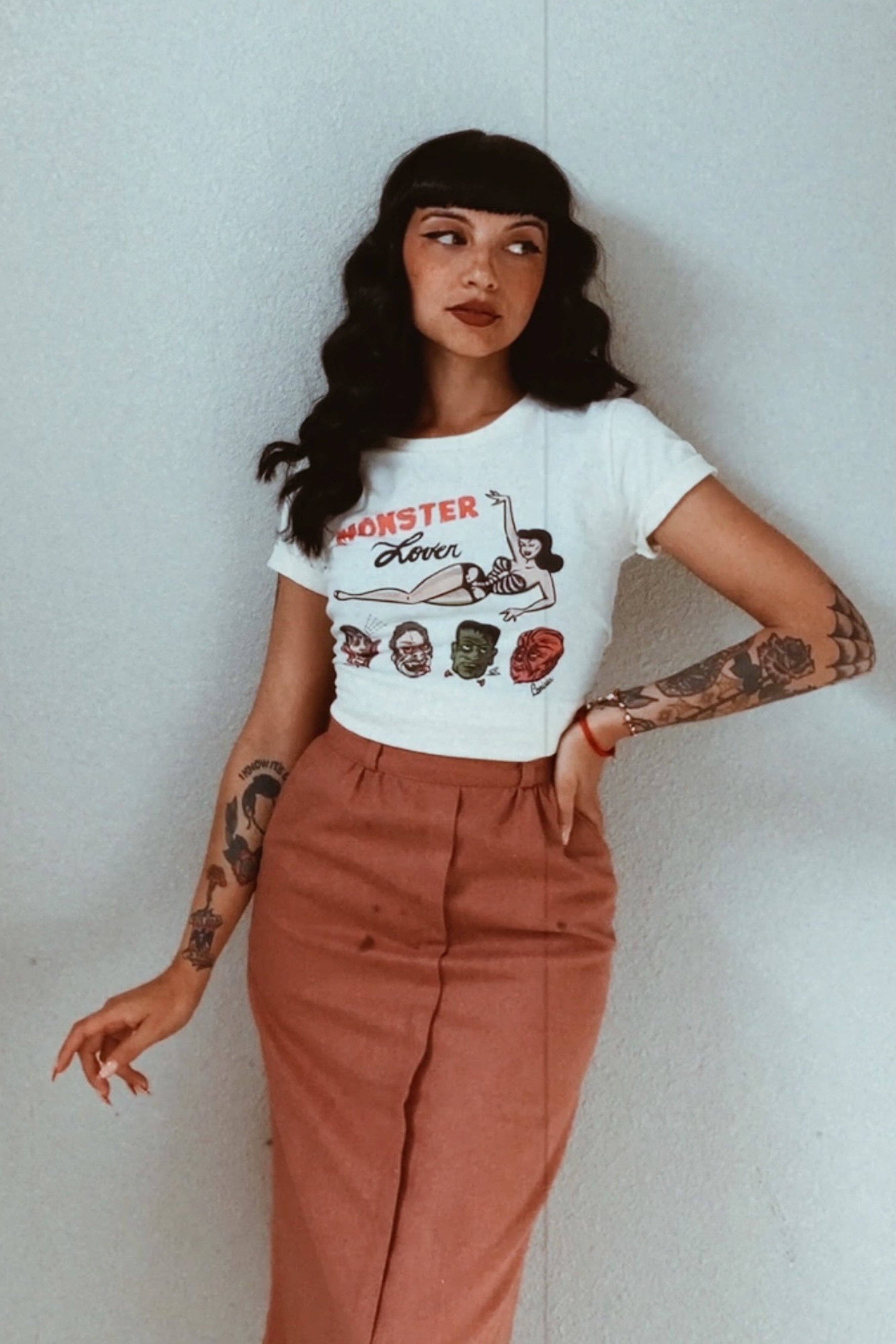 Monster Lover Fitted Tee in Ivory