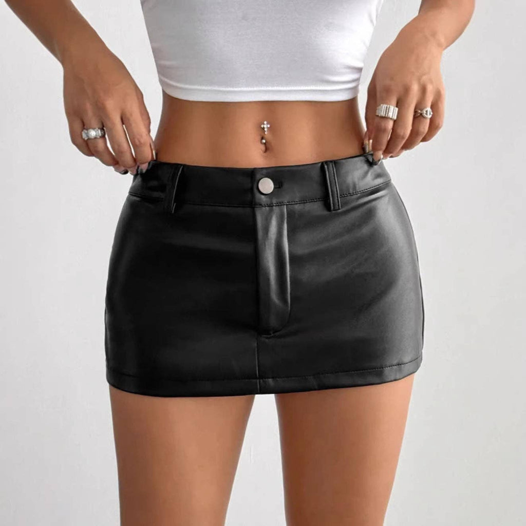 Black PU Leather Bodycon Mini Skirt for Women