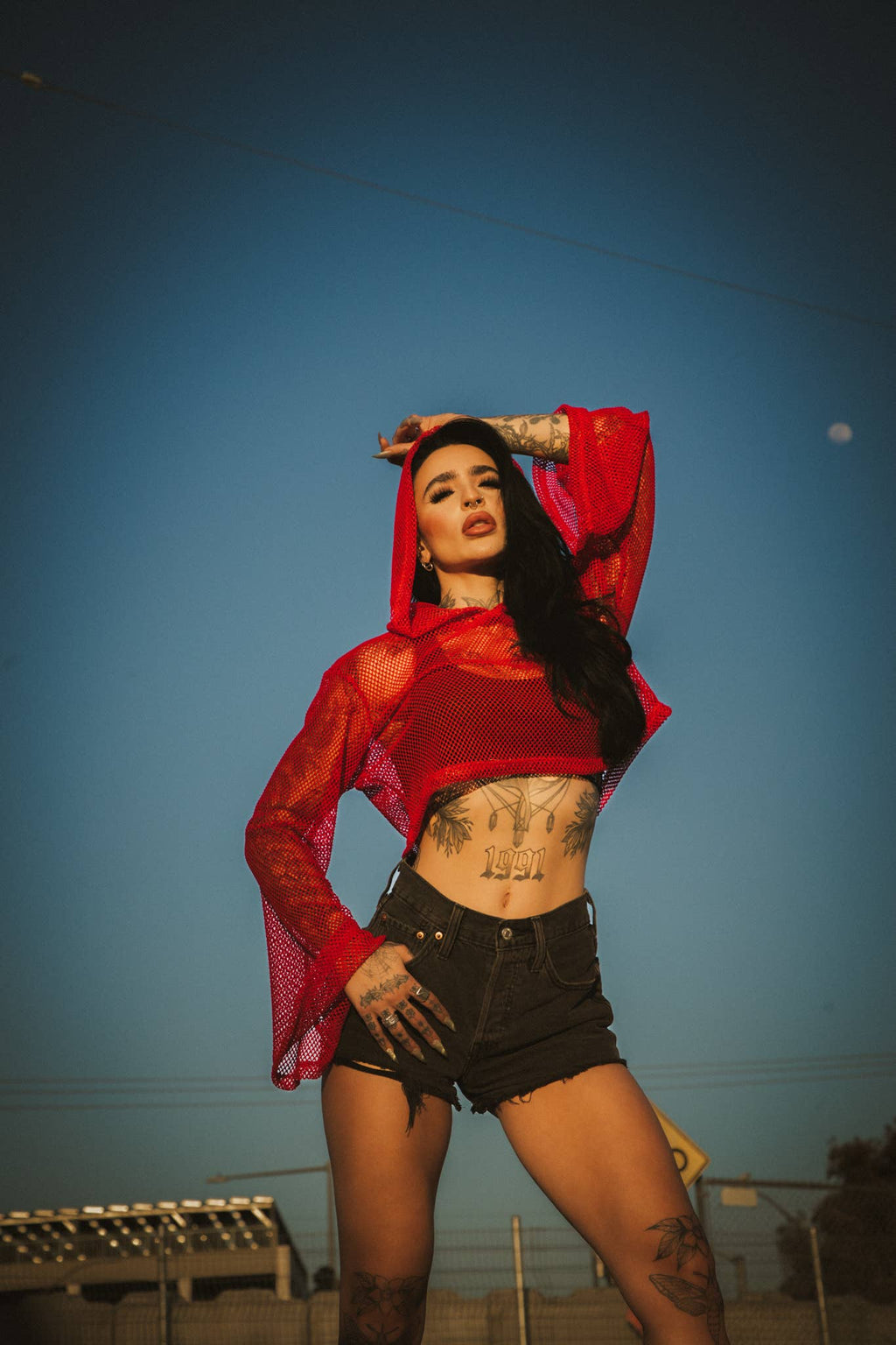 Crimson Web Crop Hoodie