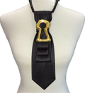 Custom Necktie Necklace - Black w Designer Keyhole Brooch 