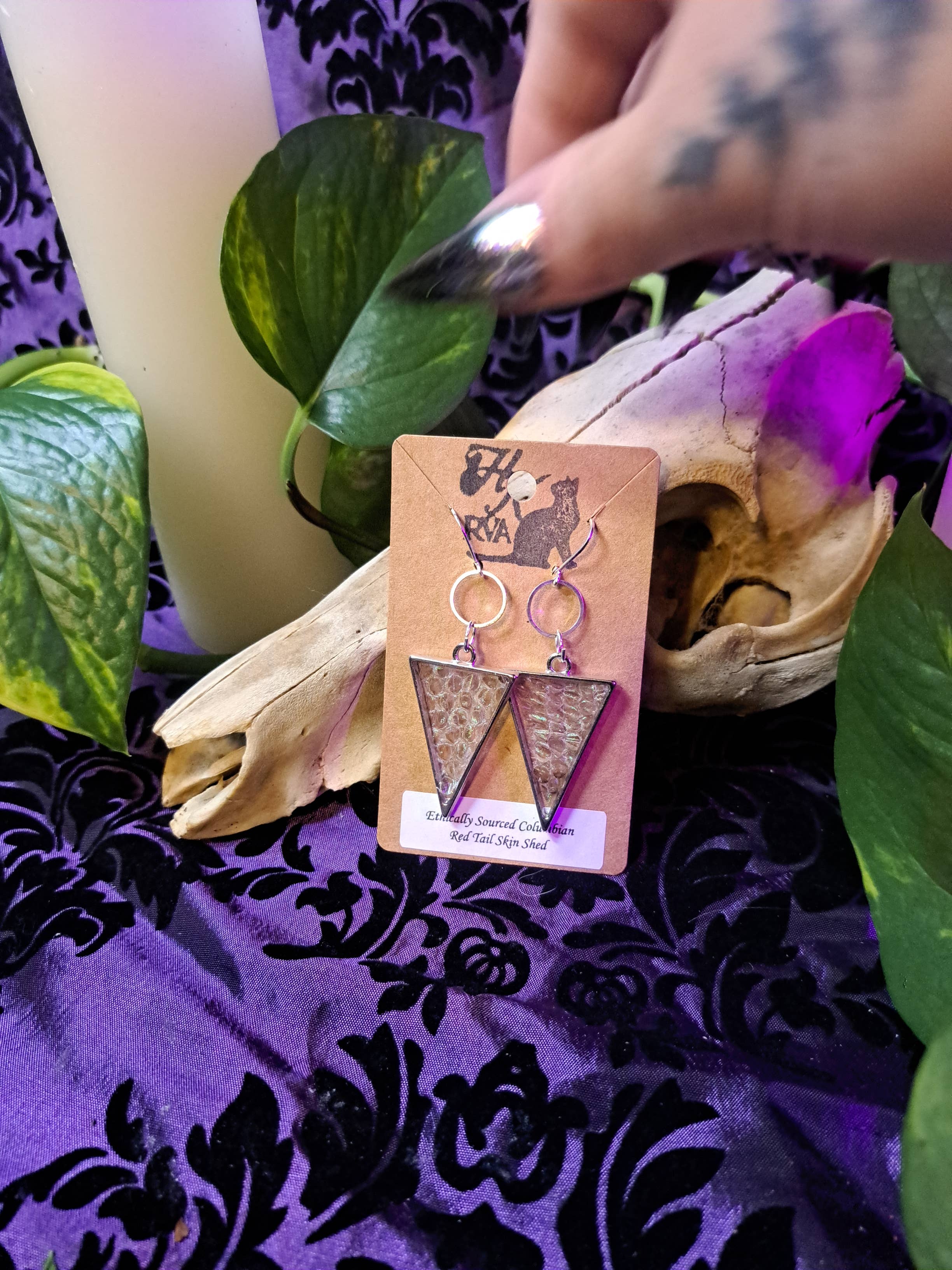 Snakeskin Shed Silver Tone Triangle (Earrings)