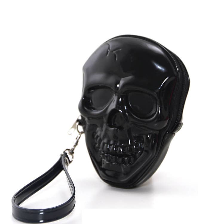 Smiling Skull Zippered Wristlet in Vinyl Material