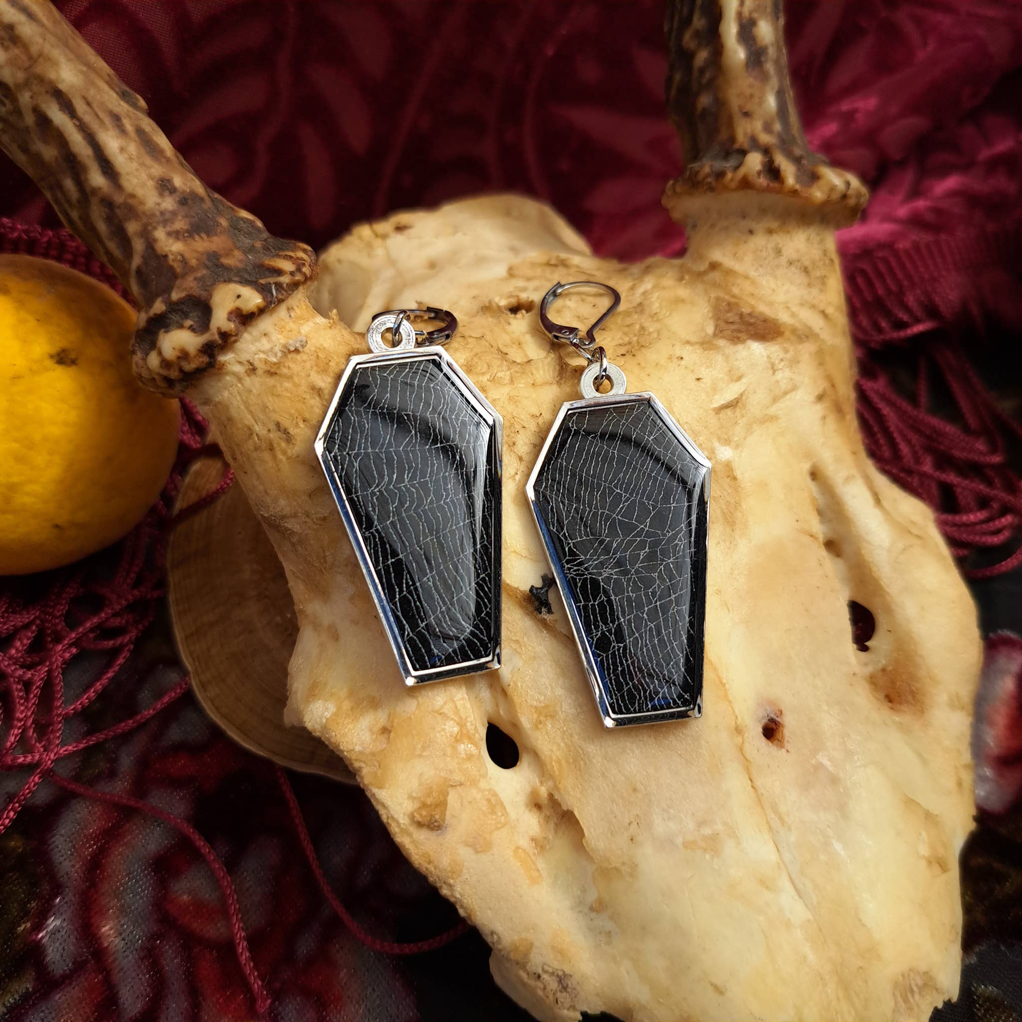 Real Spiderweb Coffins Silver  (Earrings)