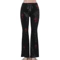 Women Fashion Casual Gothic Cross Embroidered Pants