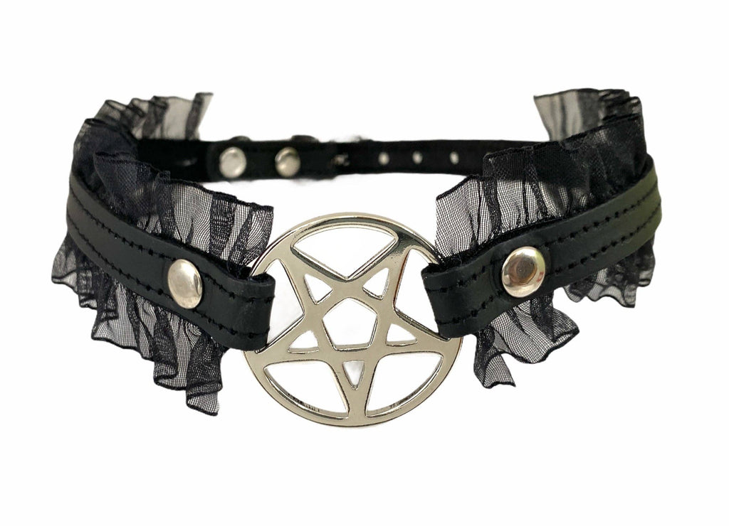 FCK130 PENTAGRAM LACE TRIM GOTH COLLAR