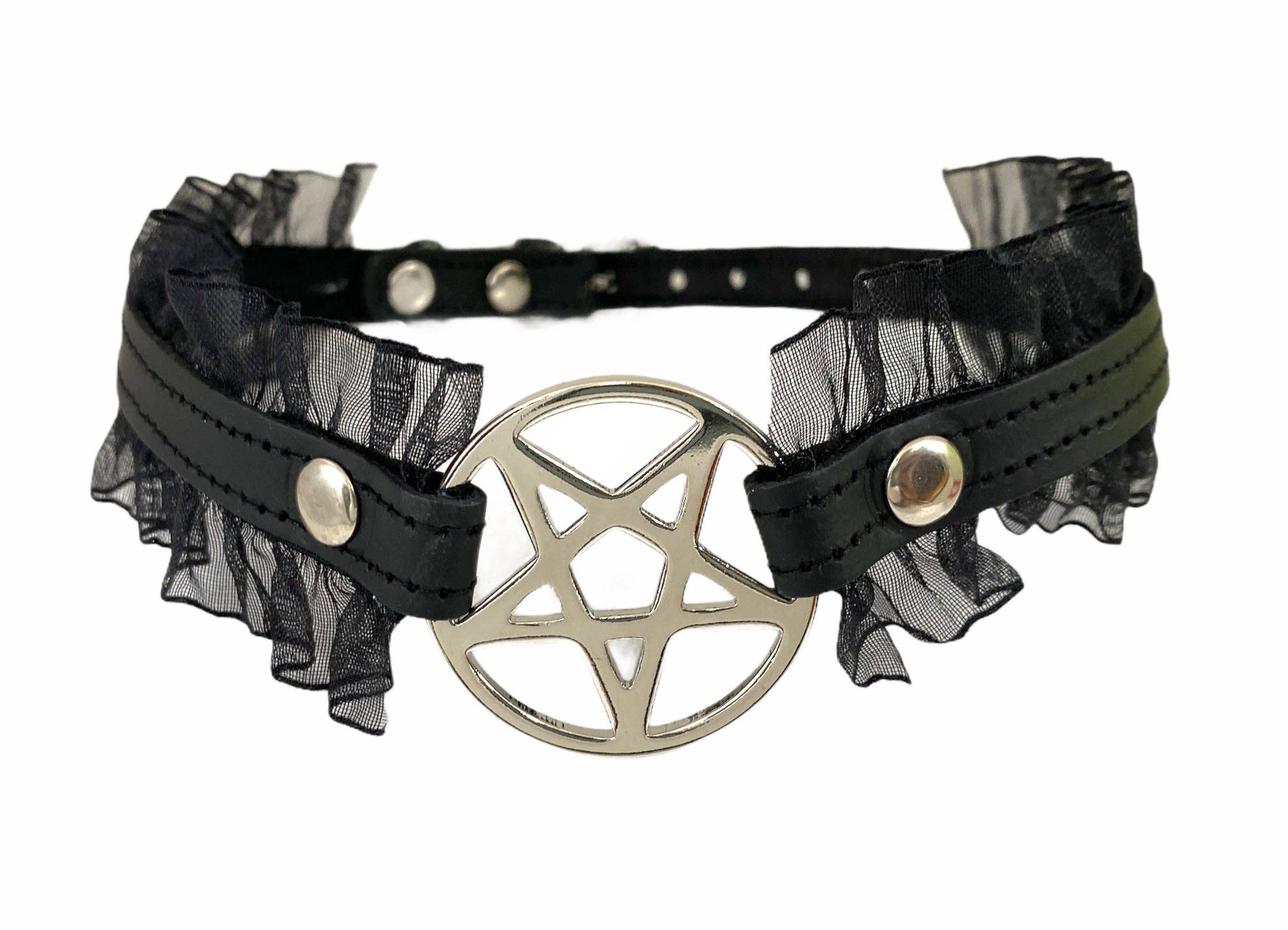 FCK130 PENTAGRAM LACE TRIM GOTH COLLAR
