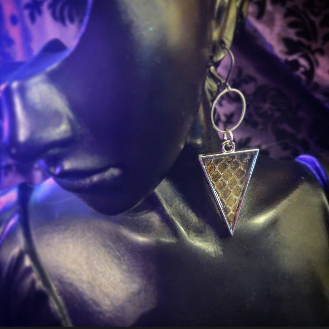 Snakeskin Shed Silver Tone Triangle (Earrings)