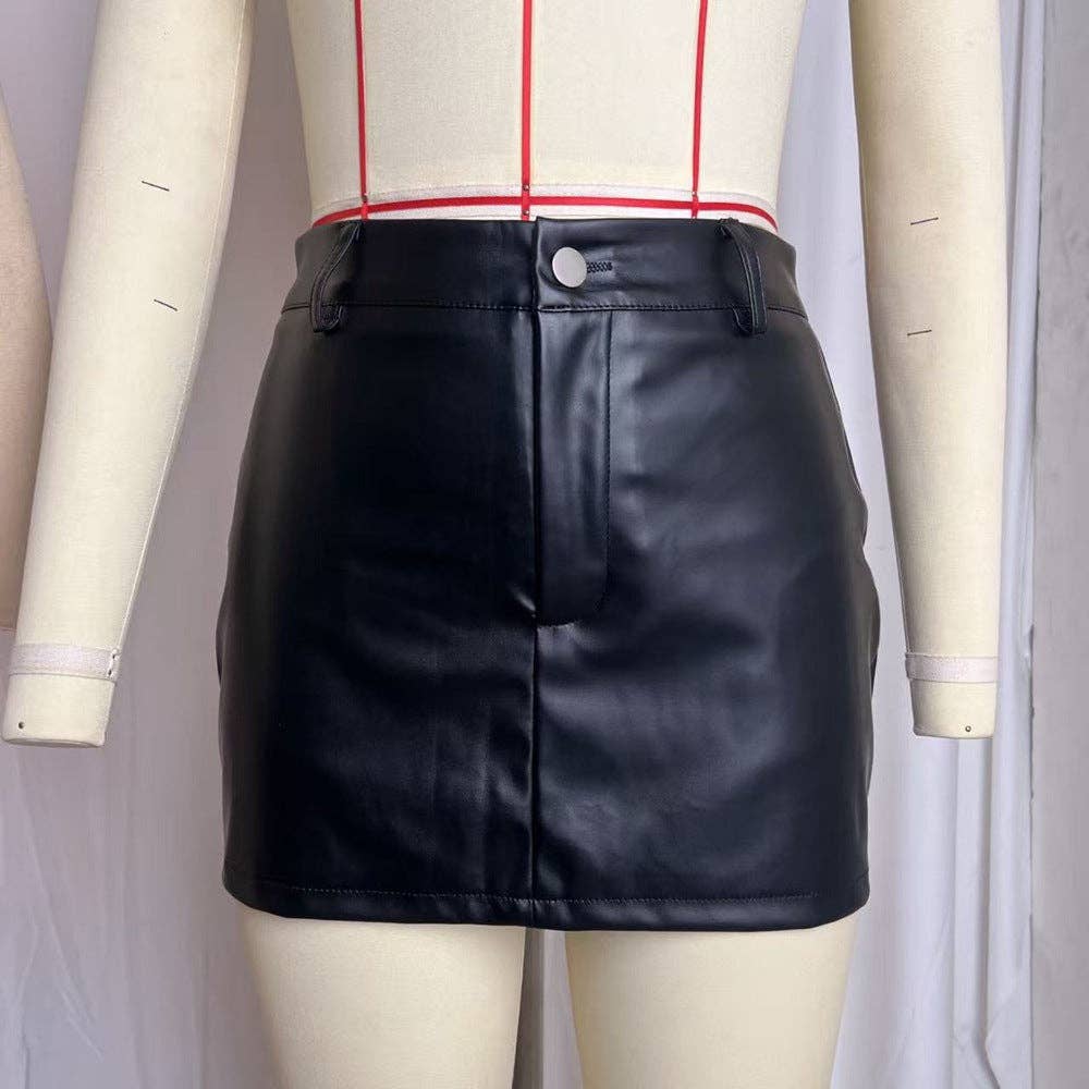 Black PU Leather Bodycon Mini Skirt for Women