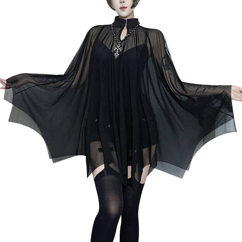 Black Camisole Playsuit With Mesh Cape Trendy Party Outfit