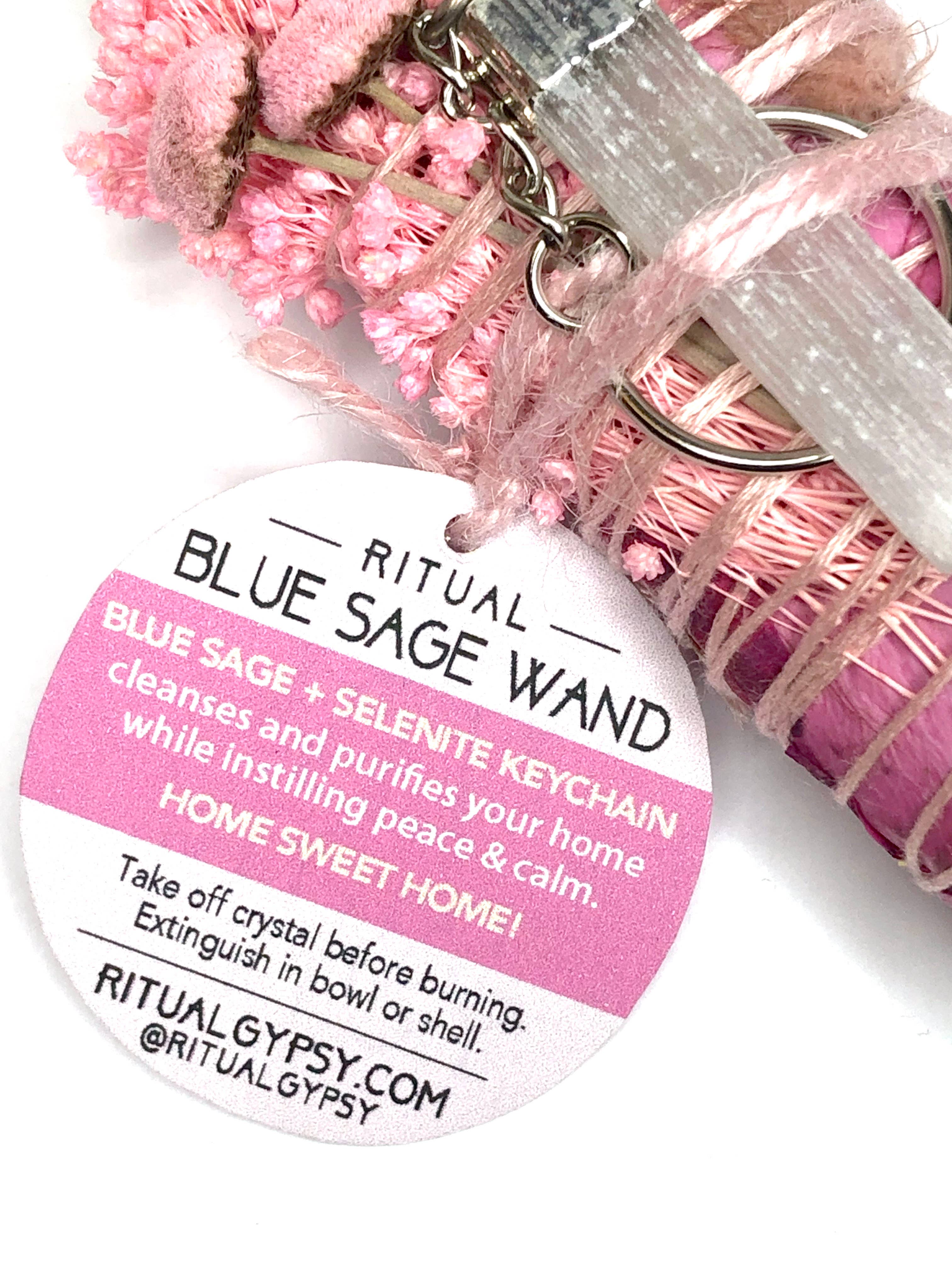 'HOME SWEET HOME’ Blue Sage + Selenite Crystal Keychain (4")