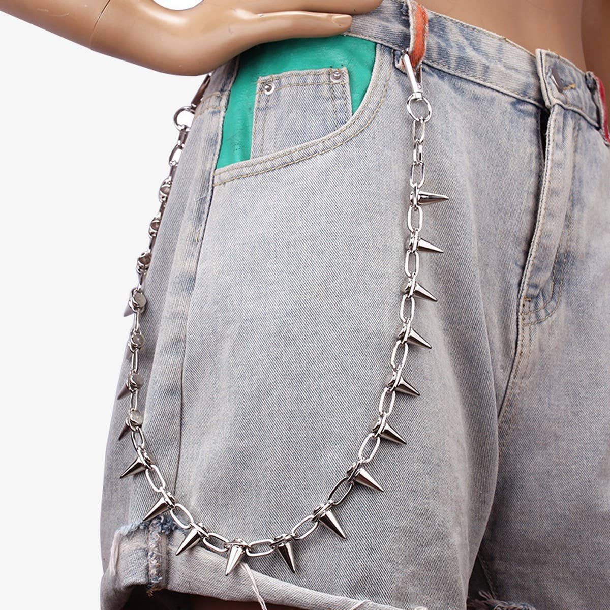 VINTAGE RIVET DECORATION WAIST CHAIN PANTS CHAIN_CWMM0665