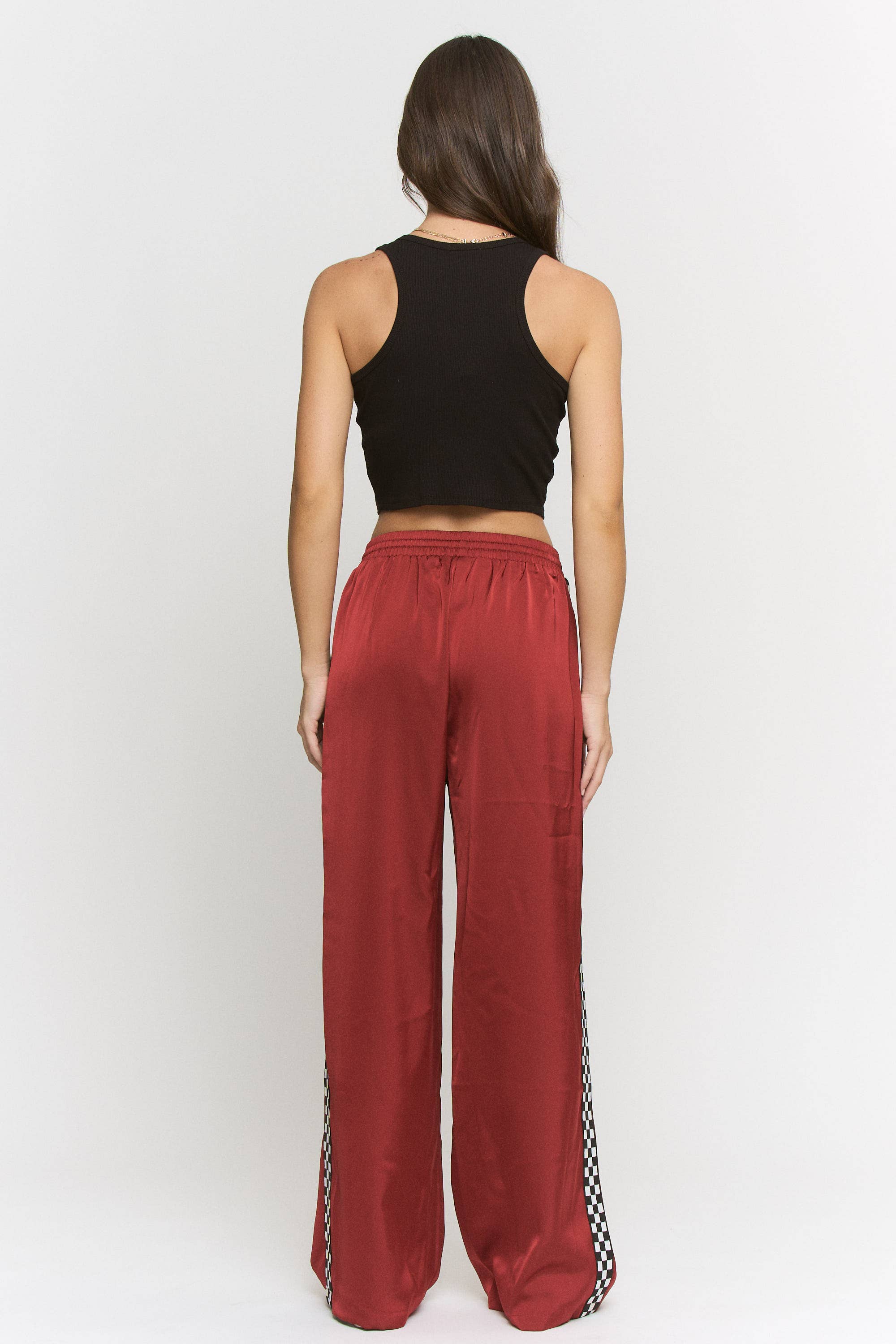 SOLID SATIN SWEATPANTS WITH SIDE CHECKERBOARD TAPE