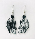 Acrylic Halloween Black and White Bat Skeleton Earrings