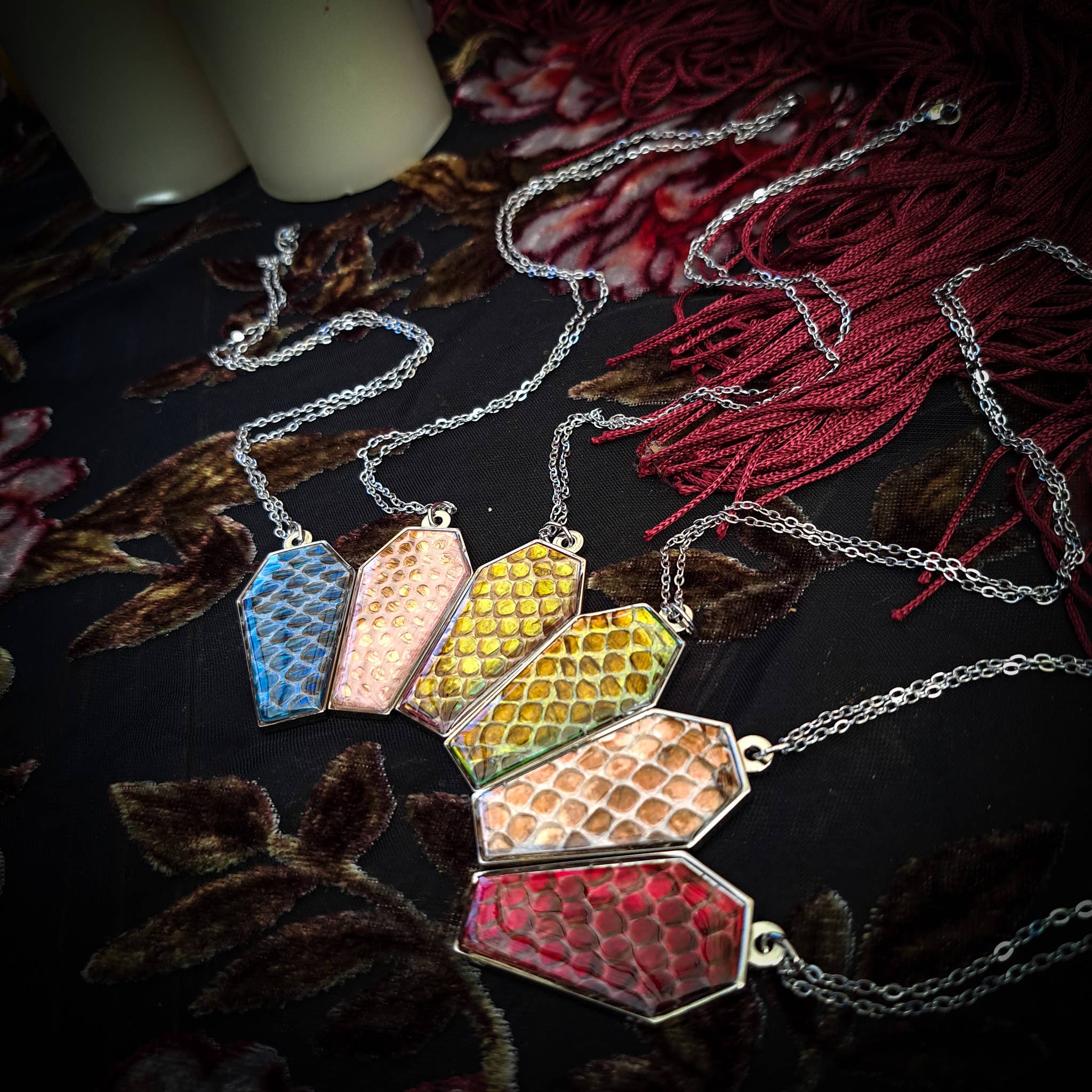 Assorted Holographic Snakeskin Coffin (Necklace)