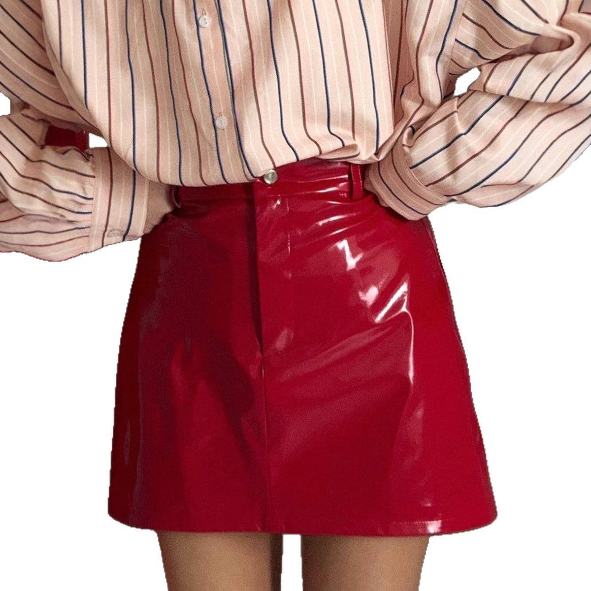 Red PU Leather Bodycon Mini Skirt Trendy Casual
