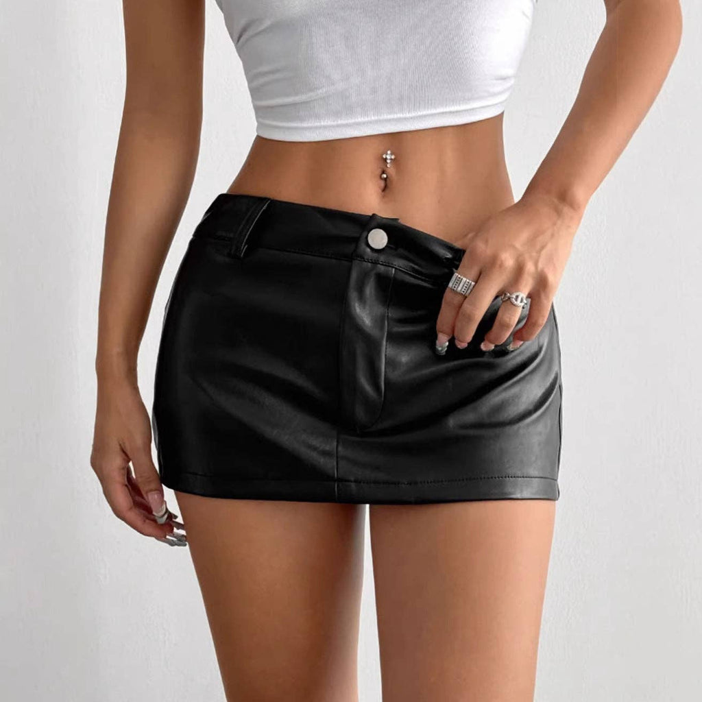 Black PU Leather Bodycon Mini Skirt for Women