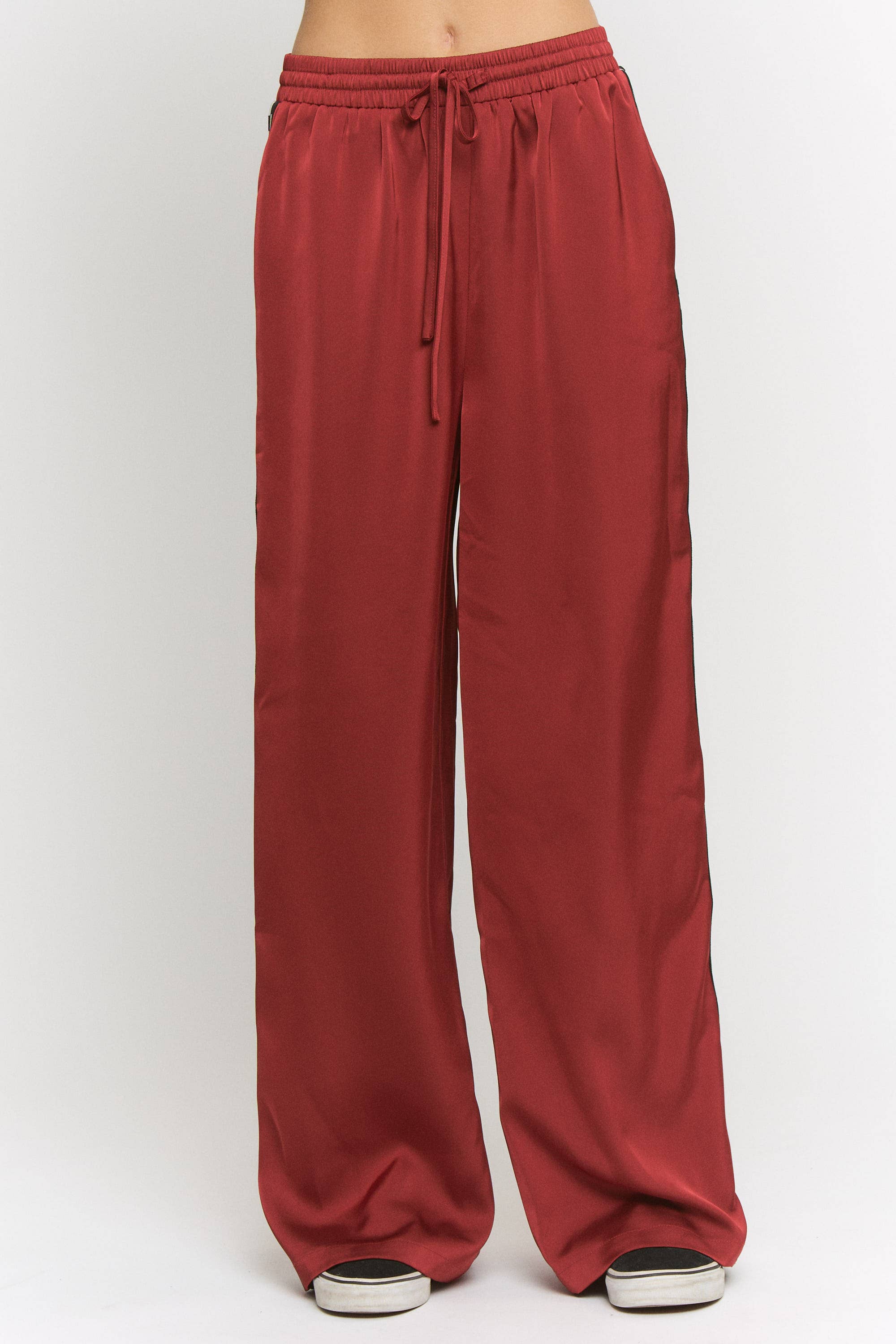 SOLID SATIN SWEATPANTS WITH SIDE CHECKERBOARD TAPE