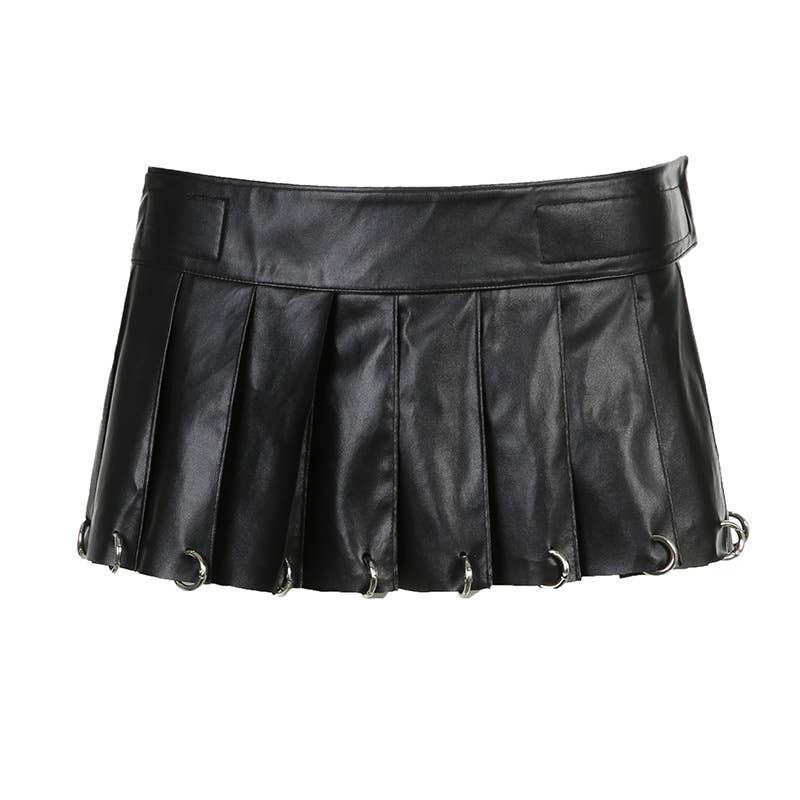 Women Gothic Fashion Pu Punk Pleated Skirt
