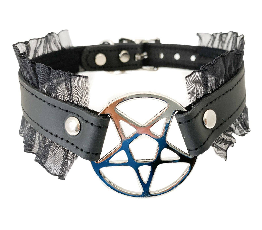 FCK130 PENTAGRAM LACE TRIM GOTH COLLAR