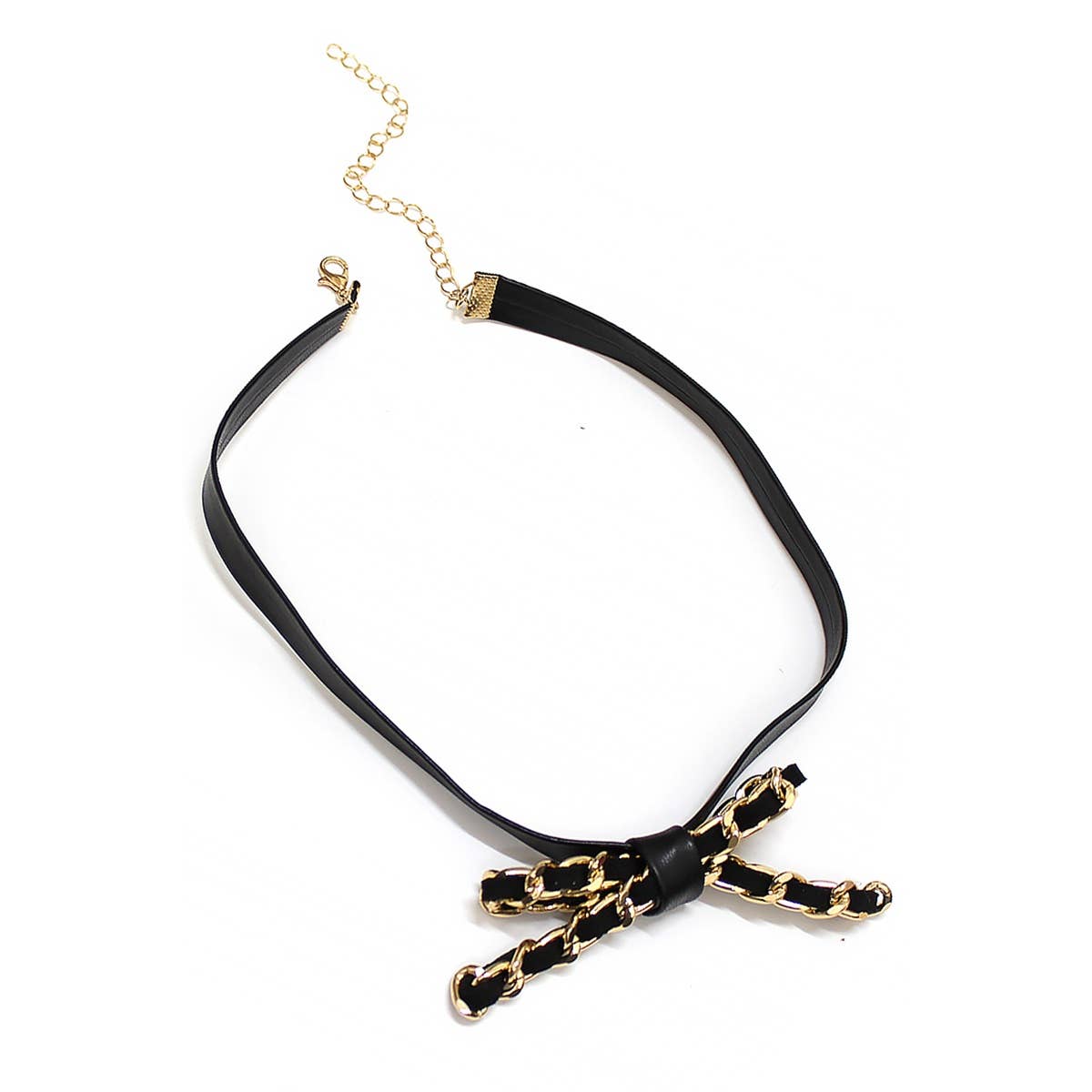 FAUX LEATHER CHAIN BOW PENDANT CHOKER
