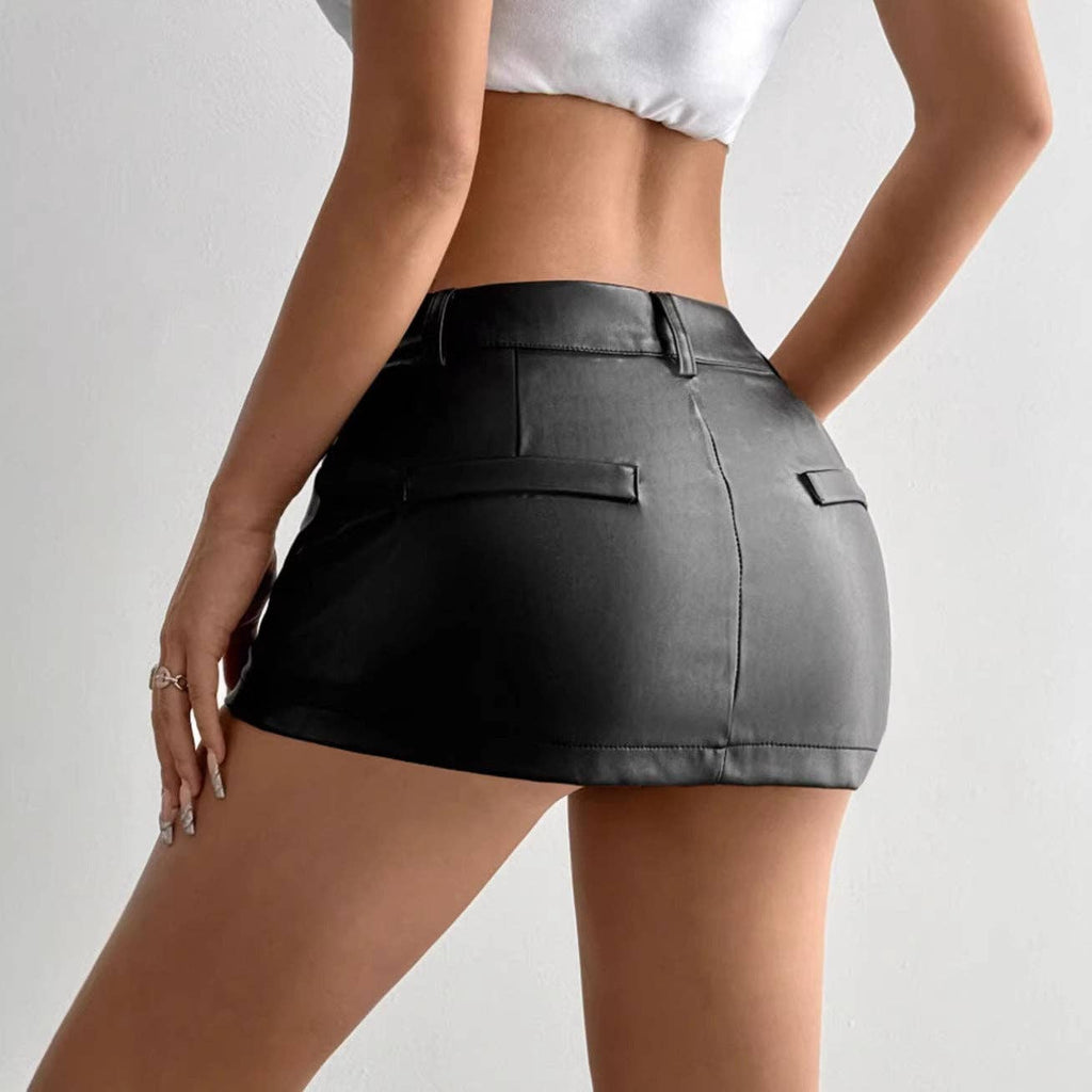 Black PU Leather Bodycon Mini Skirt for Women