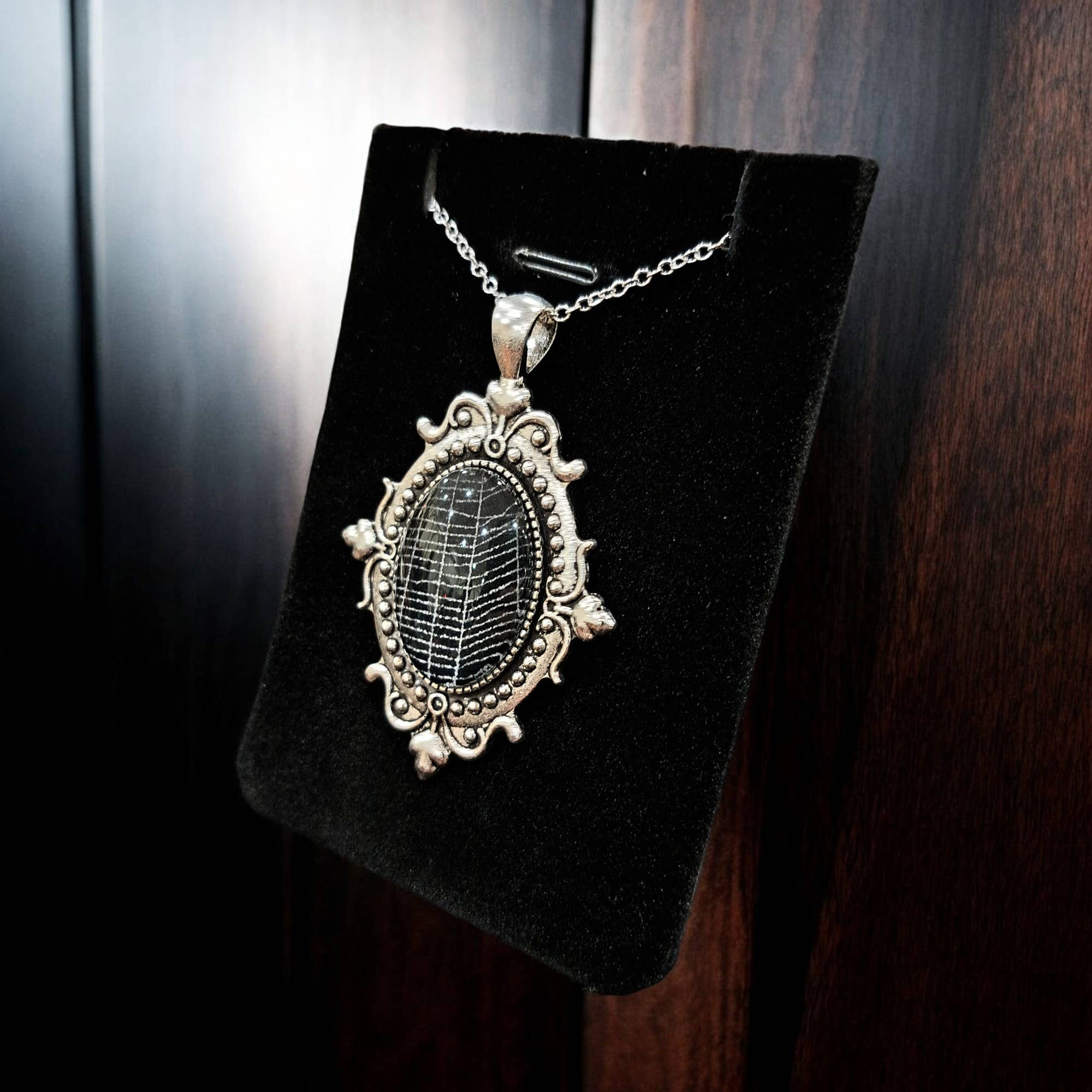 Real Spiderweb Small Silver Tone Filigree Cabochon Style 2