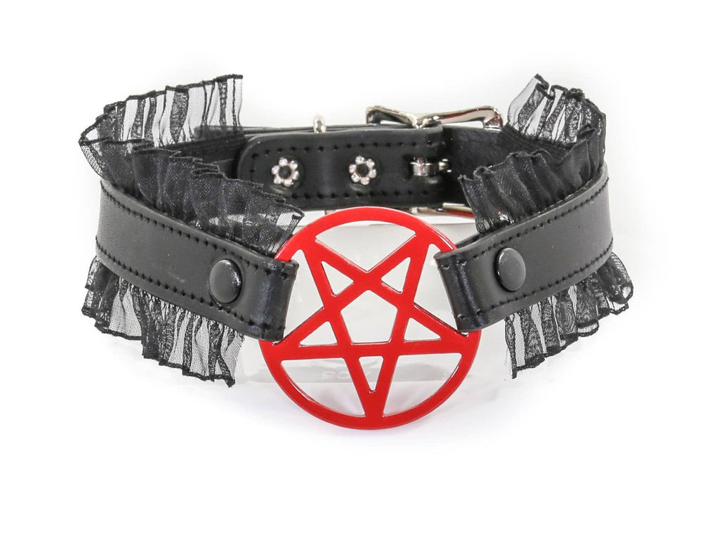 FCK130 PENTAGRAM LACE TRIM GOTH COLLAR