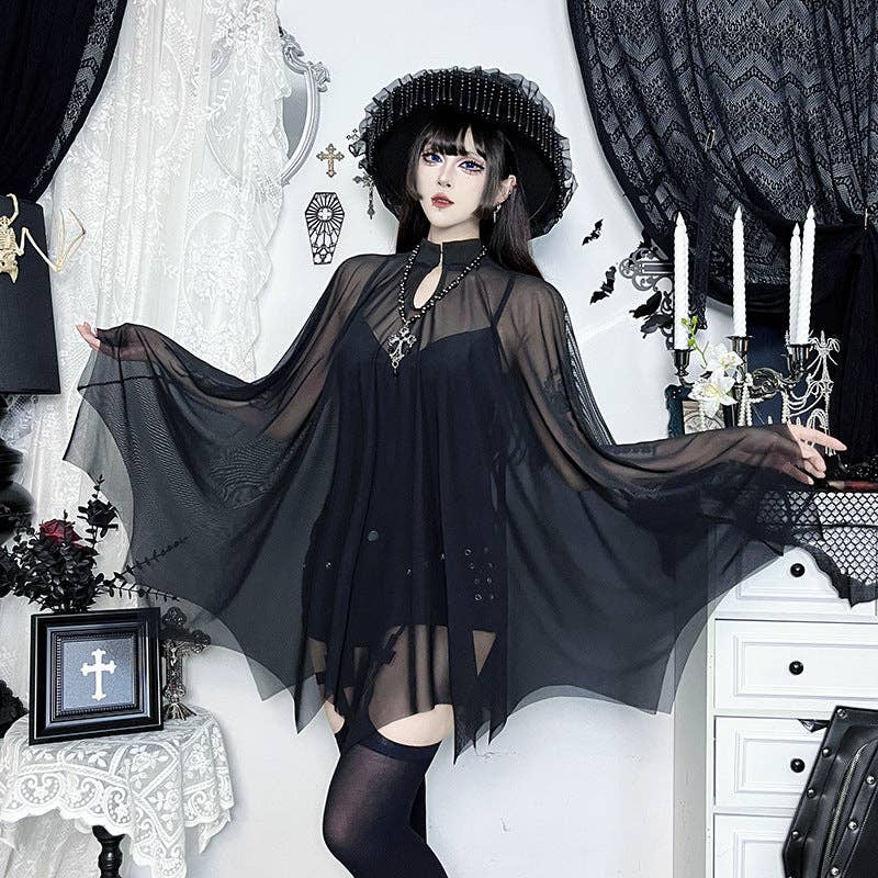 Black Camisole Playsuit With Mesh Cape Trendy Party Outfit