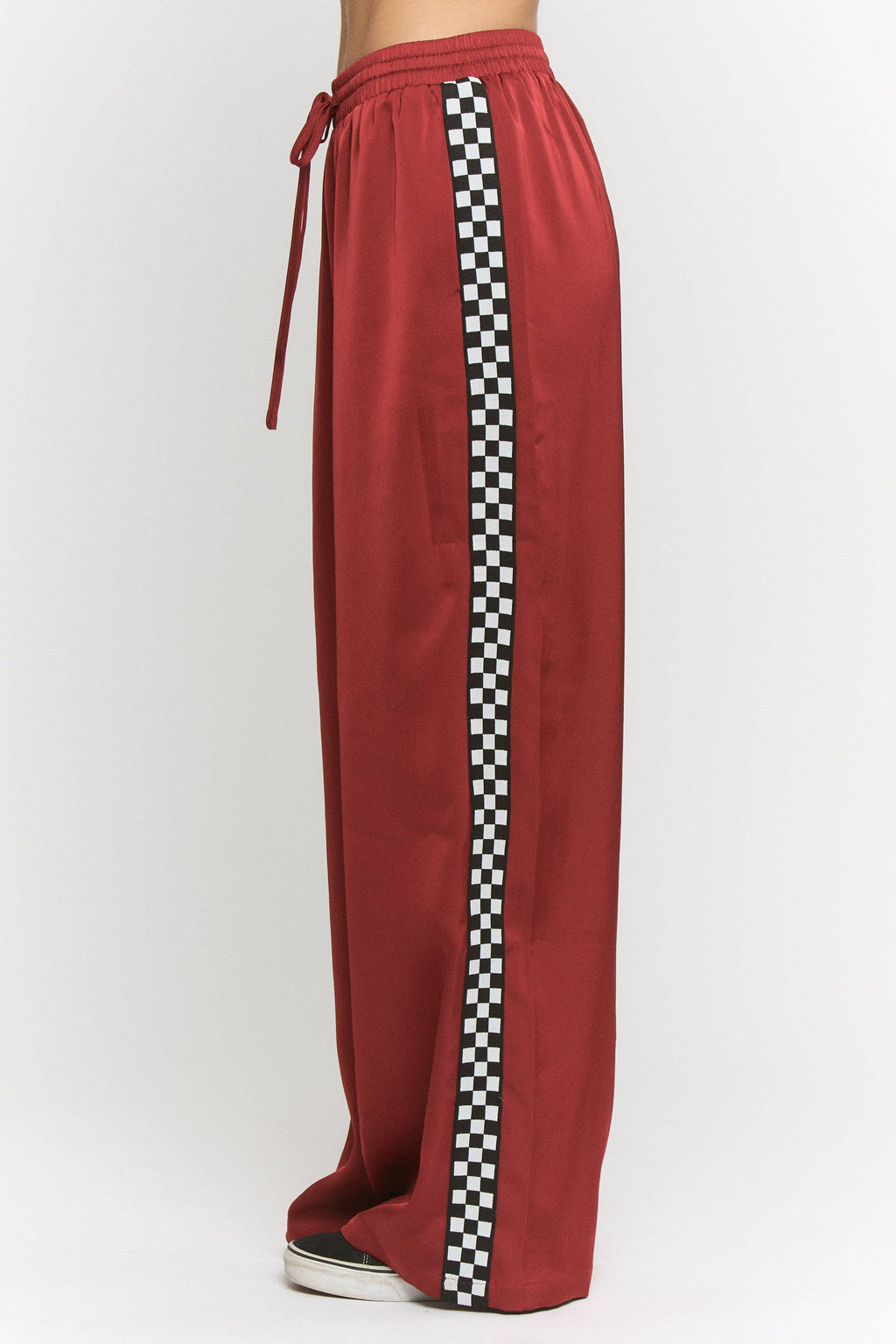 SOLID SATIN SWEATPANTS WITH SIDE CHECKERBOARD TAPE
