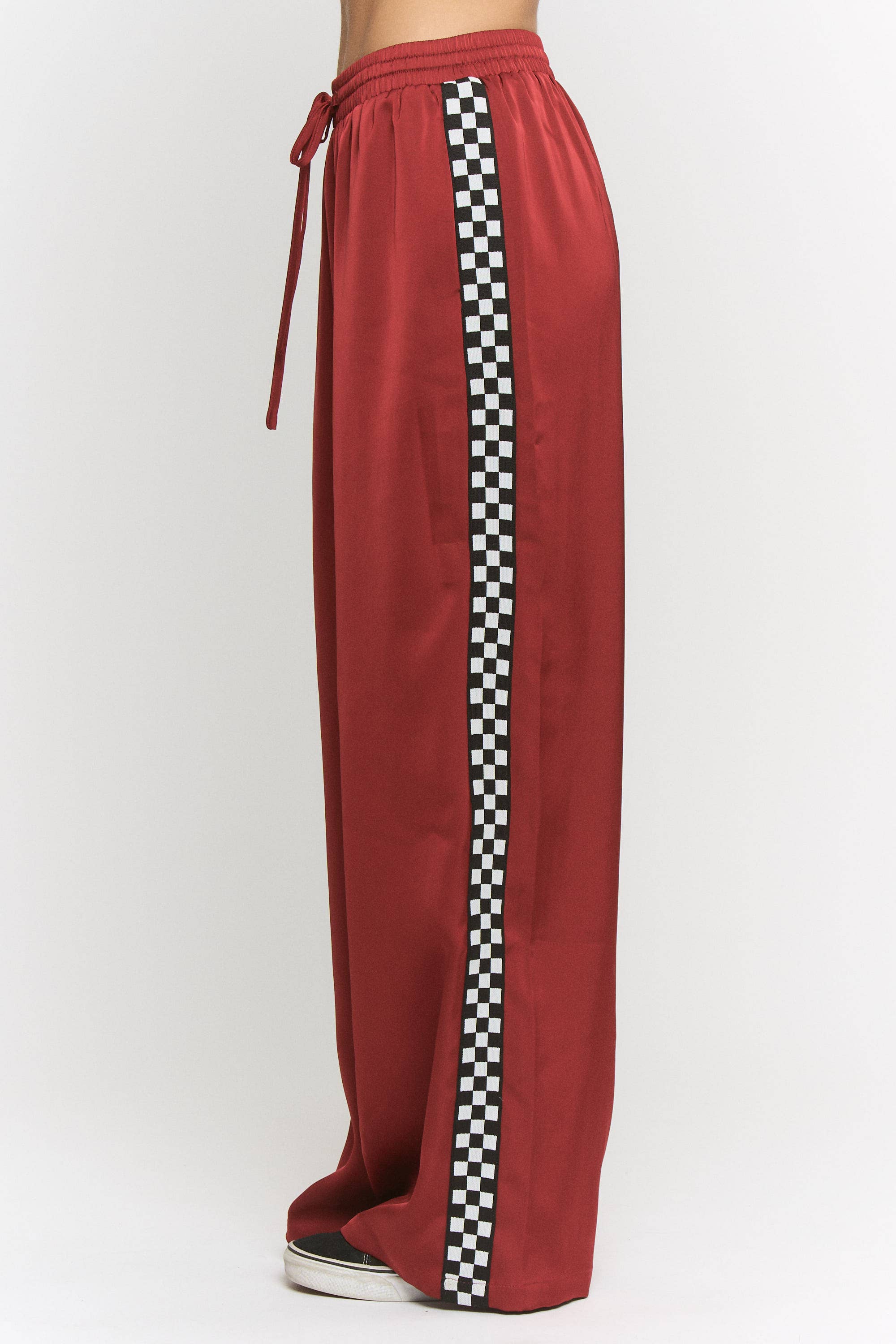 SOLID SATIN SWEATPANTS WITH SIDE CHECKERBOARD TAPE
