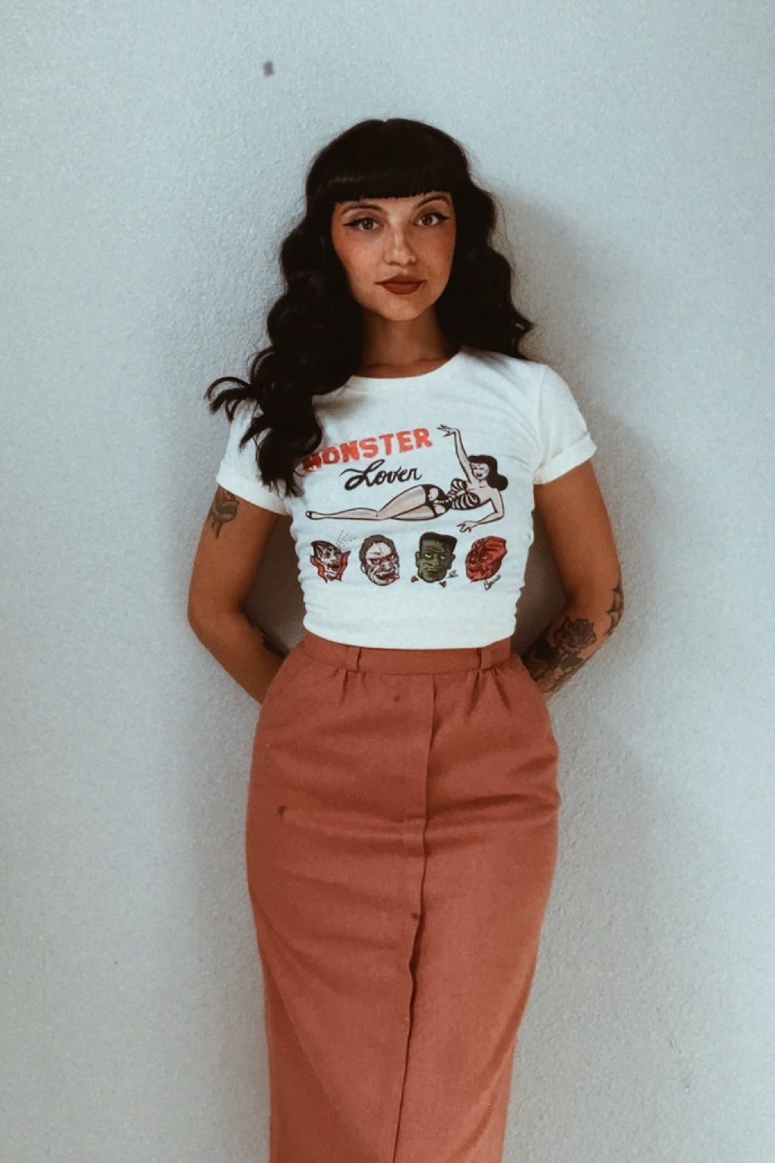 Monster Lover Fitted Tee in Ivory