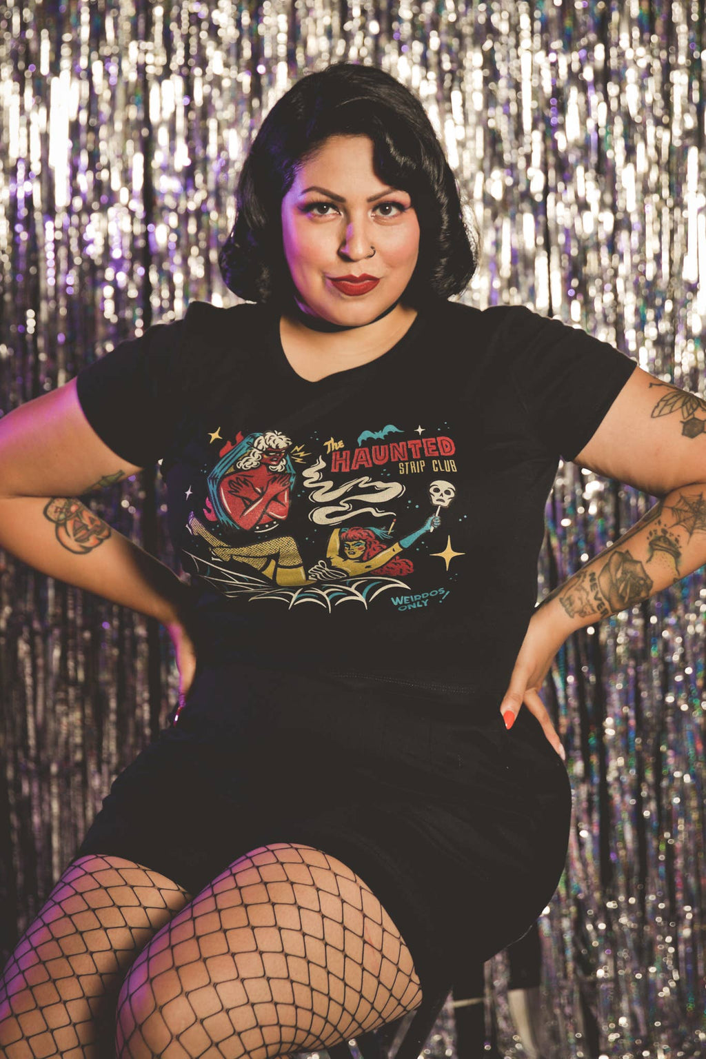 The Haunted Strip Club Cropped Baby tee in Black