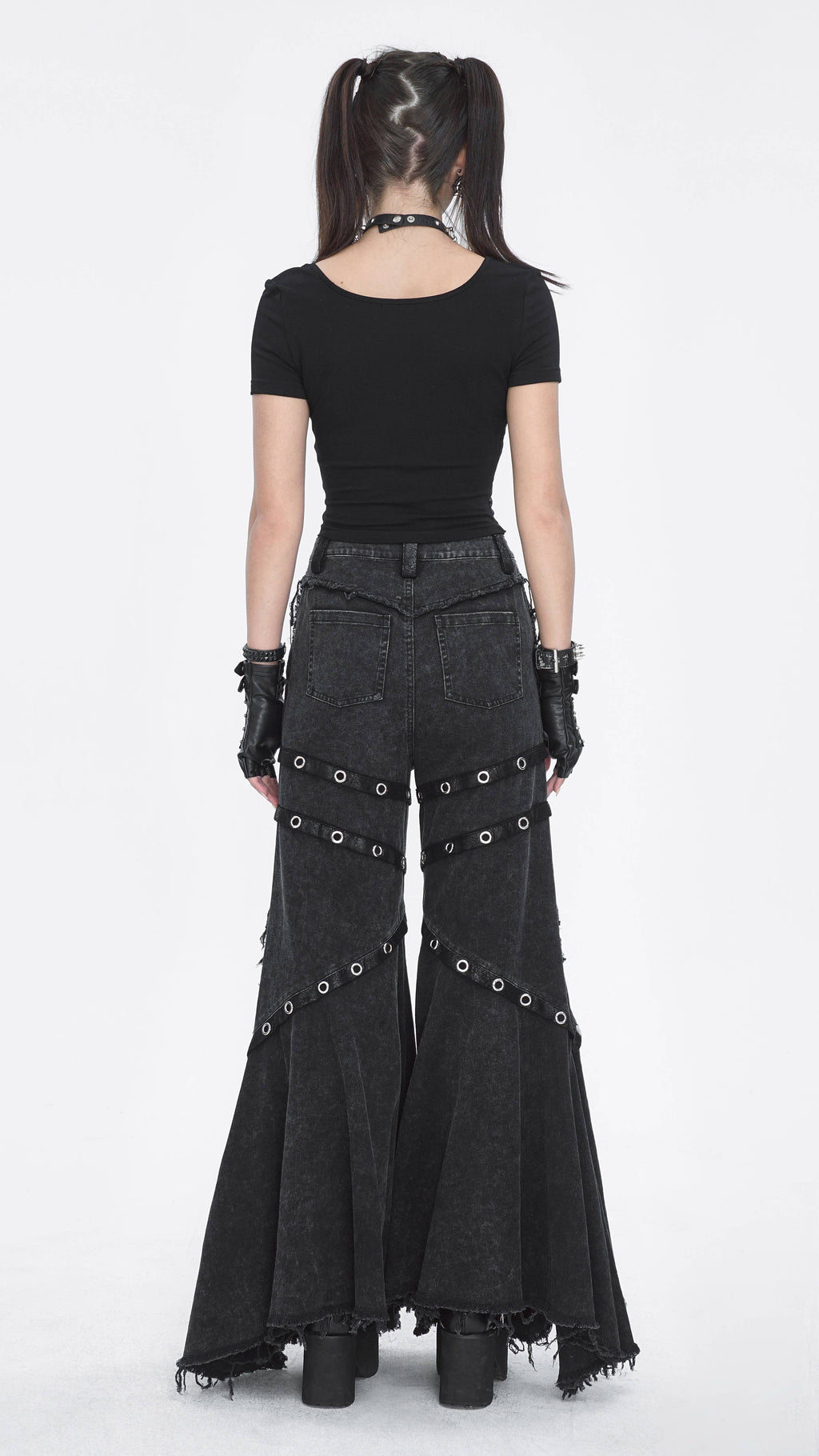 STUD PUNK DENIM FLARE PANTS