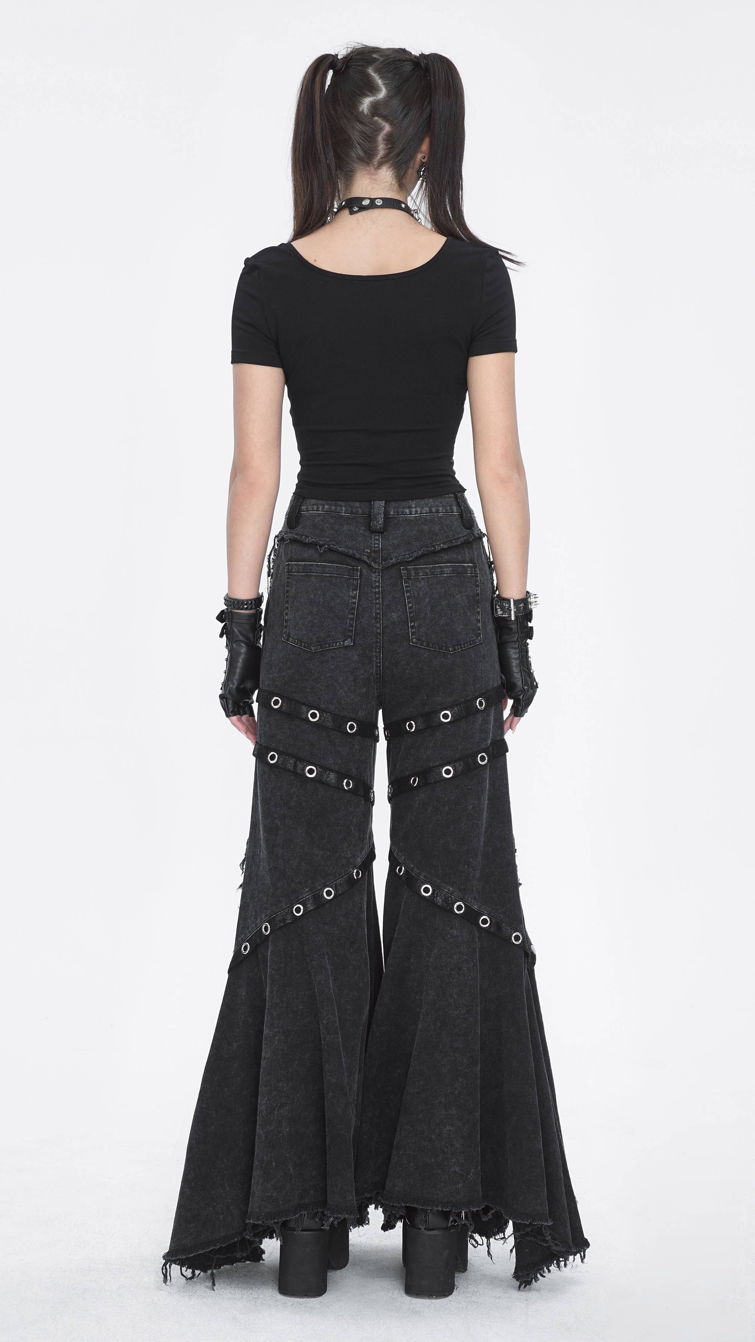 STUD PUNK DENIM FLARE PANTS
