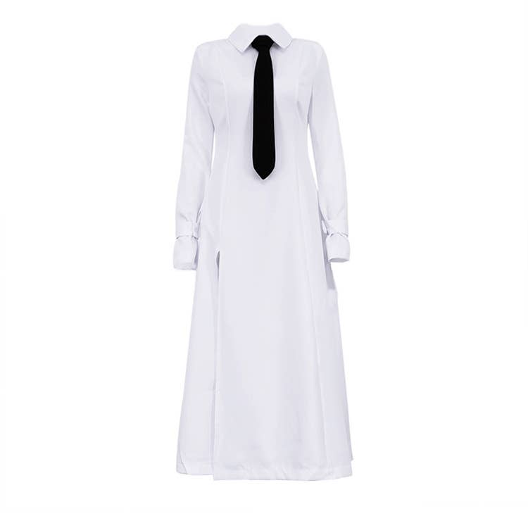 Necktie dress with lapel slit