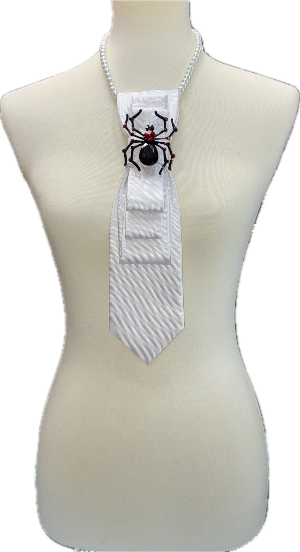 Custom Necktie Necklace - White Textured with Black Spider 
