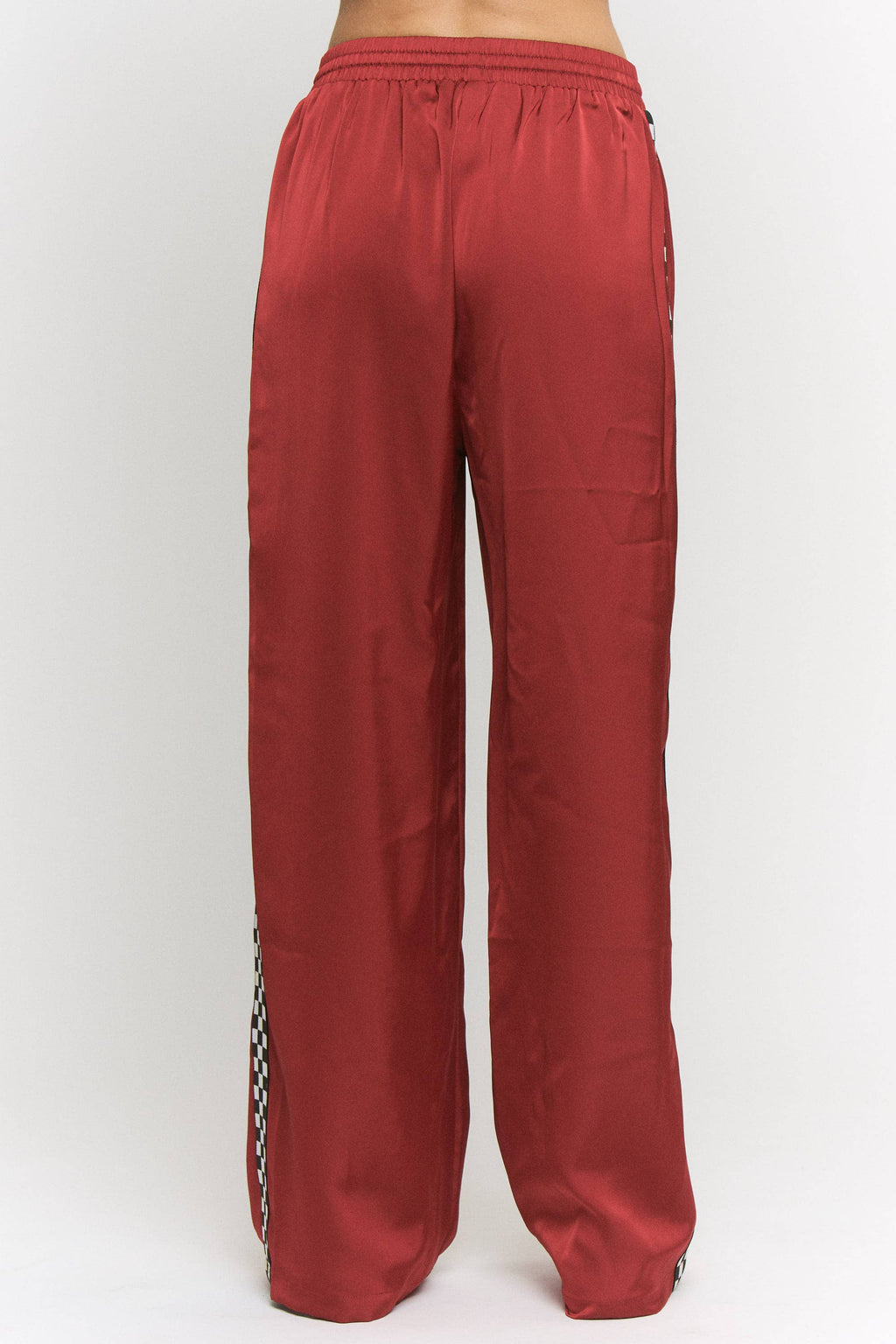 SOLID SATIN SWEATPANTS WITH SIDE CHECKERBOARD TAPE
