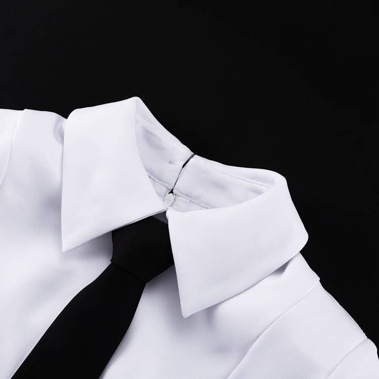 Necktie dress with lapel slit