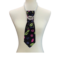 Custom Necktie Necklace - Black Lip Print w Lip Brooch