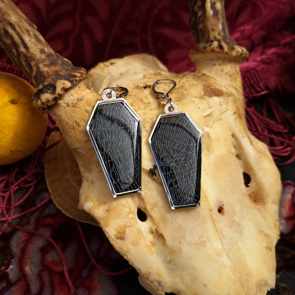 Real Spiderweb Coffins Silver  (Earrings)