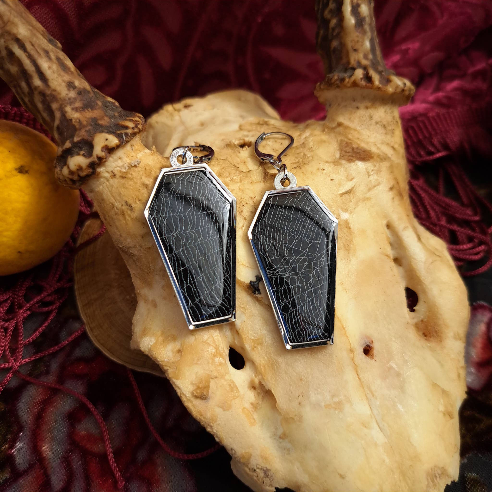 Real Spiderweb Coffins Silver  (Earrings)