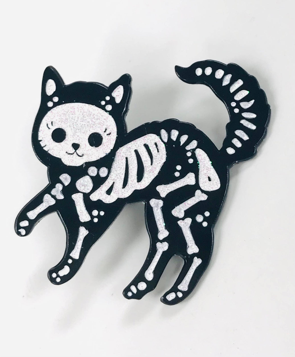 Skeleton Black Cat Lapel Pins, Enamel Pins