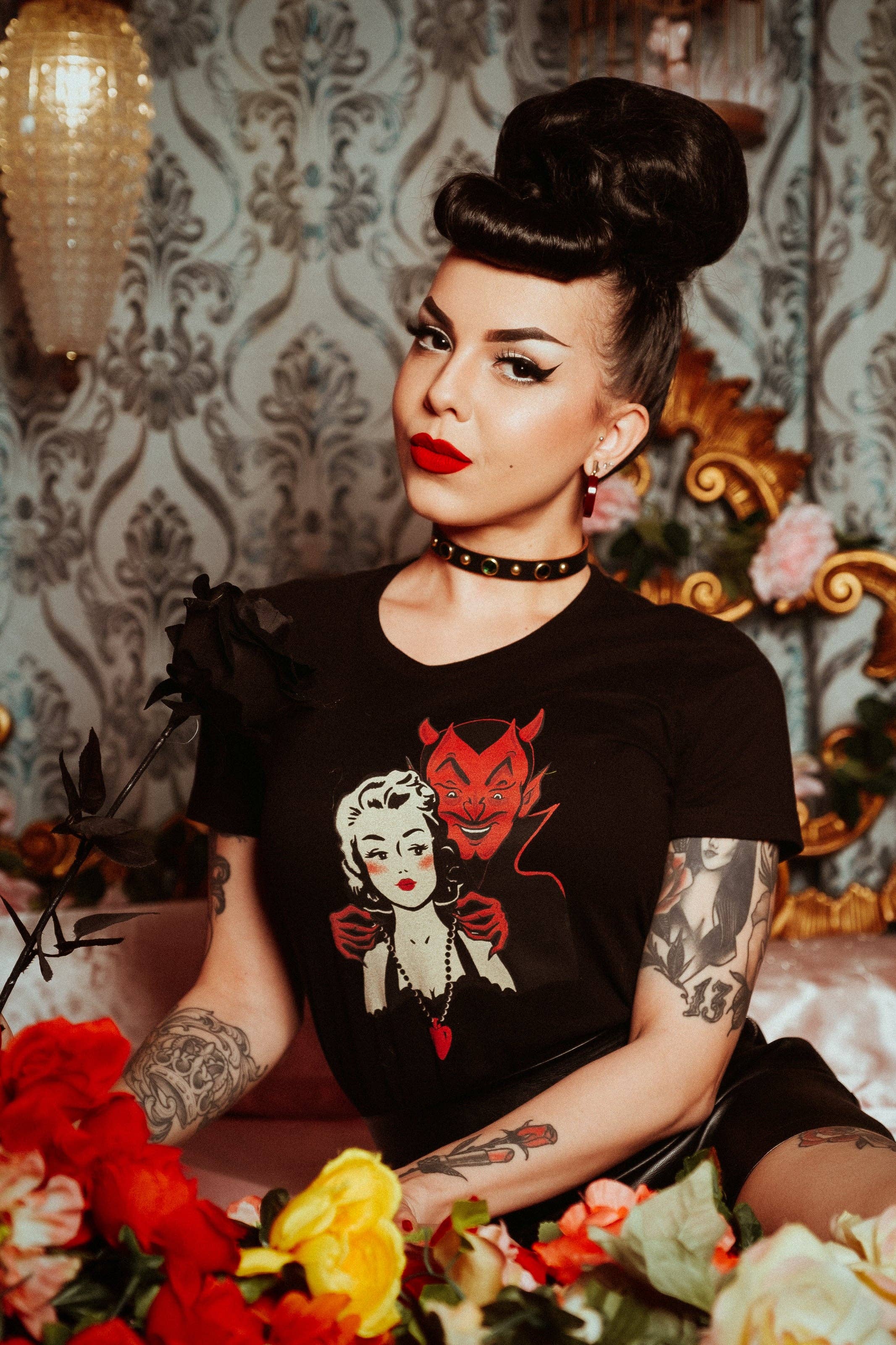 Deal with the Devil Fitted Tee in Black