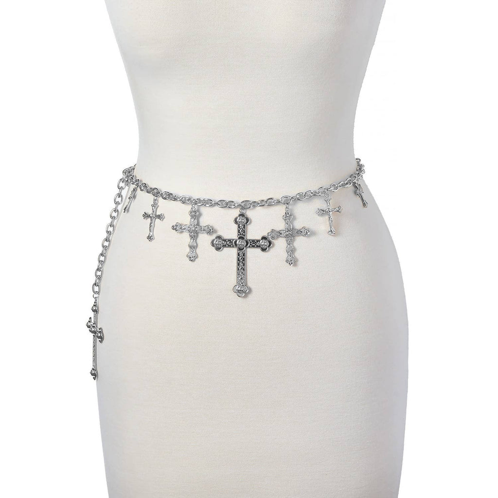 CROSS PANDENT CHAIN BELT WITH RHINESTONE ACCENTS