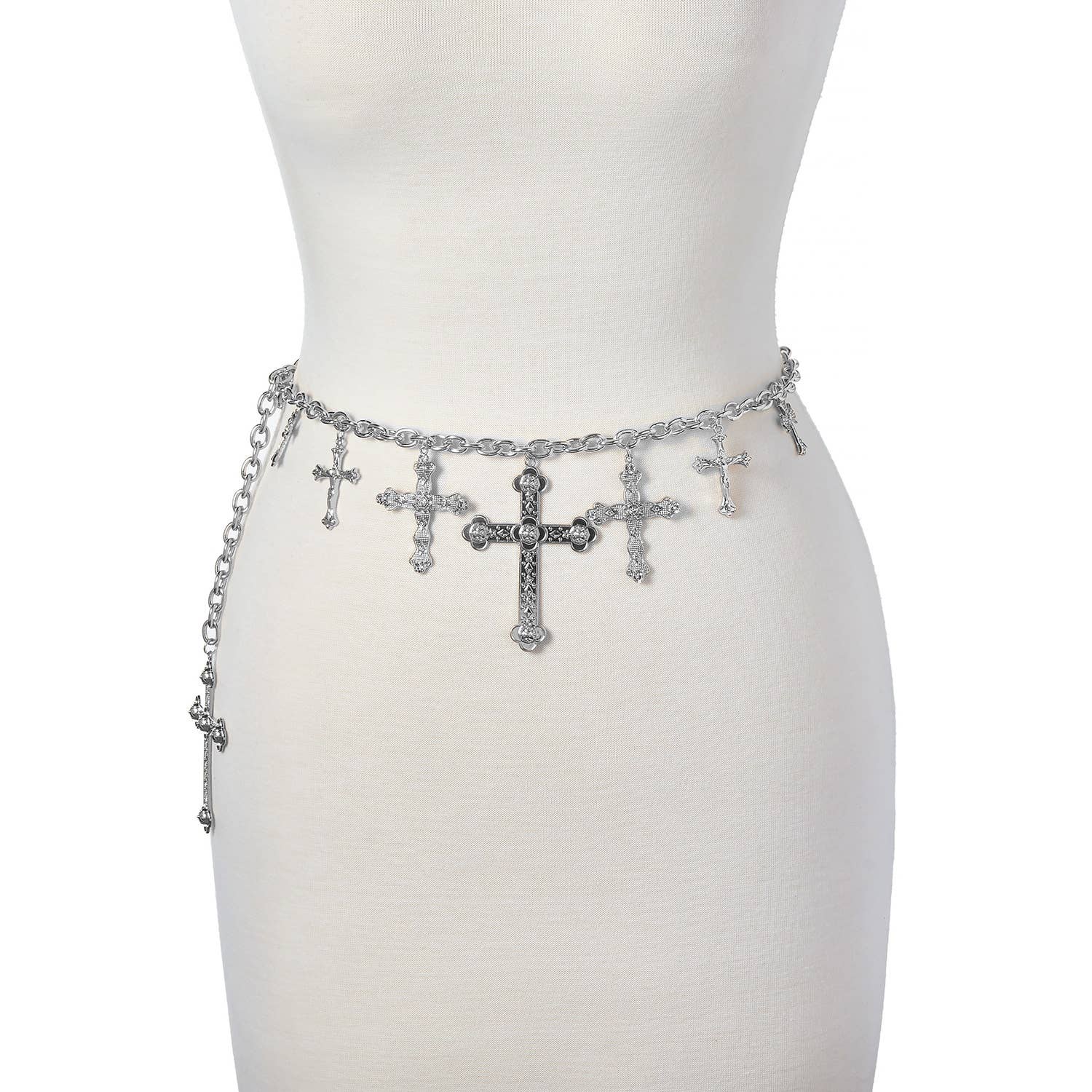 CROSS PANDENT CHAIN BELT WITH RHINESTONE ACCENTS
