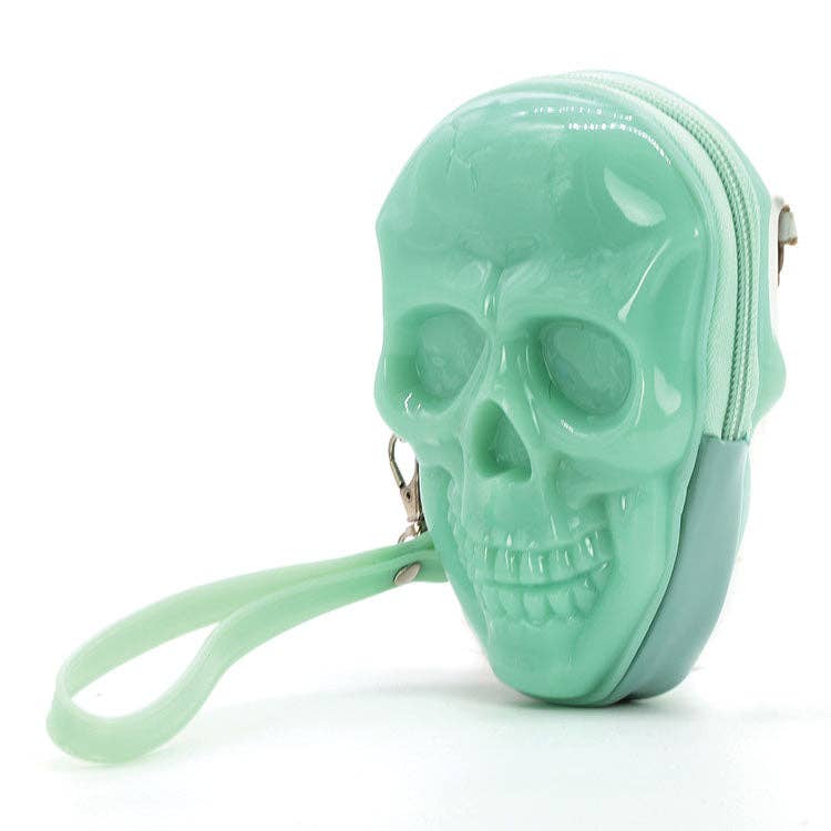 Smiling Skull Zippered Wristlet in Vinyl Material
